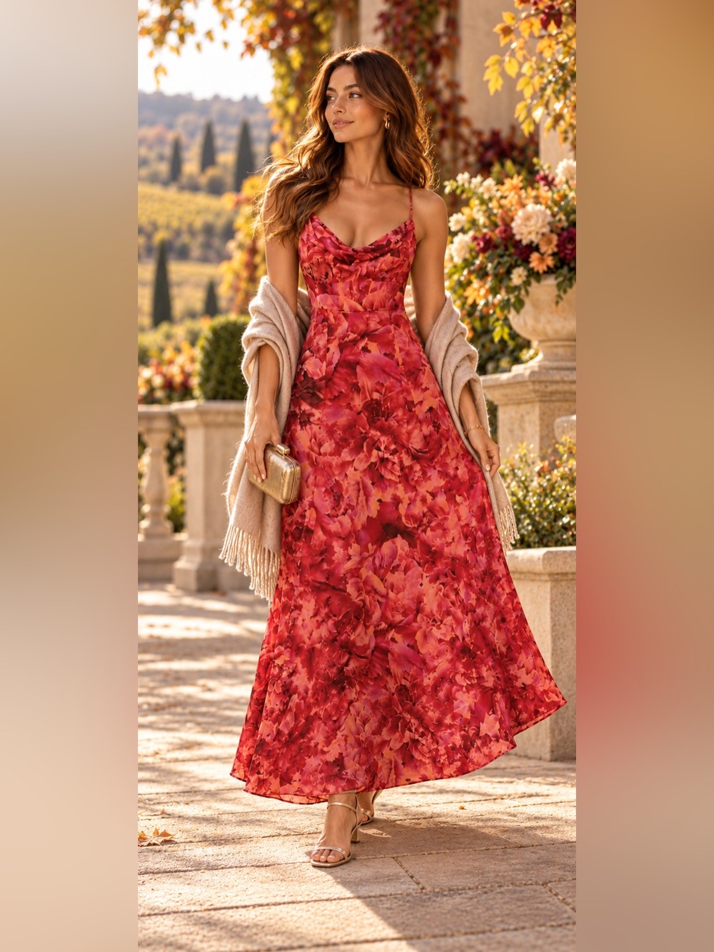 Lulu's Red and Pink Floral Slip Maxi Dress